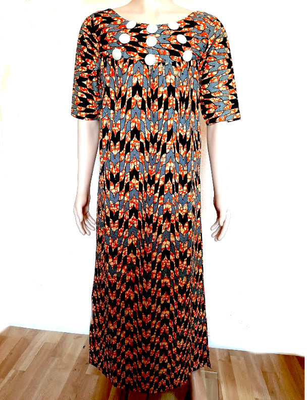 Afrikanische Langkleid Mode / Orange-Grau-Schwarz