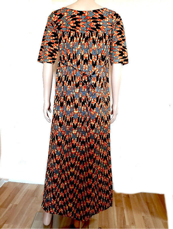 Afrikanische Langkleid Mode / Orange-Grau-Schwarz