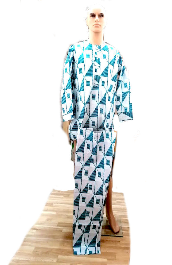 Afrikanische Mode für Männer, Still Freizeit Strand, Bekleidung für Herren Lang Arm/ Türkis