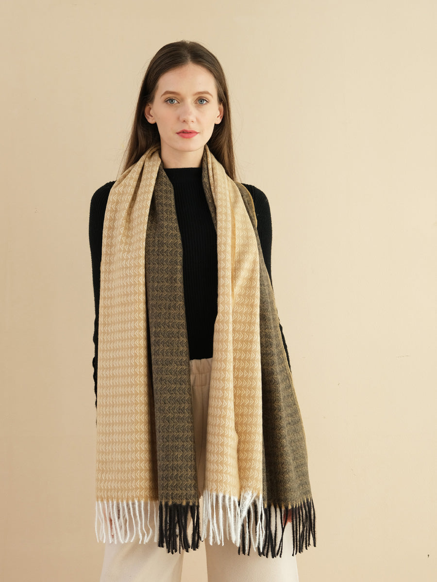SF1324-CAMEL - Ladies fashion triangle fringed scarf
