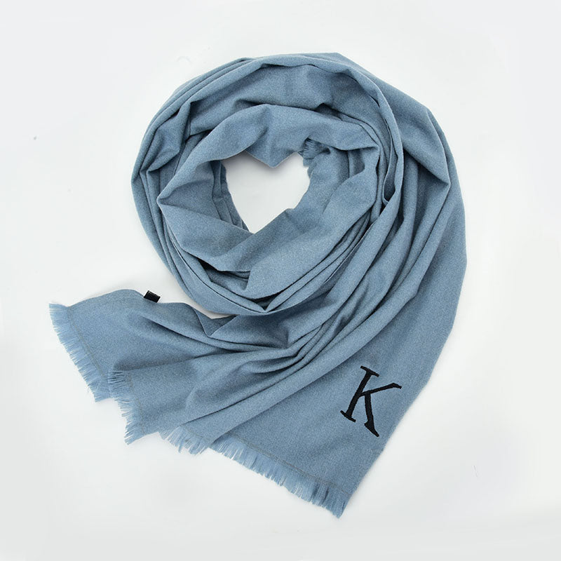 SF1375-BLUE - New women's solid color embroidered scarf