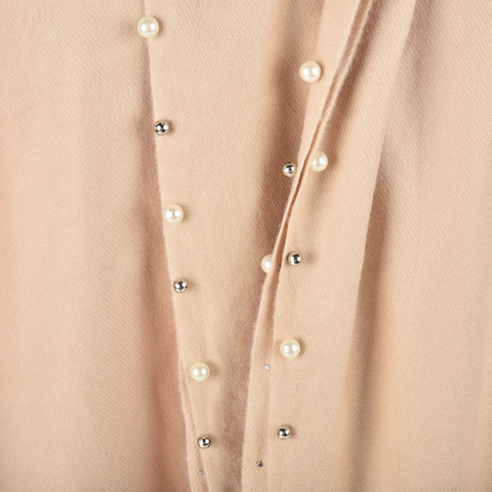 SF959 Beige - Plain Cashmere Pearl Scarf With Tassels