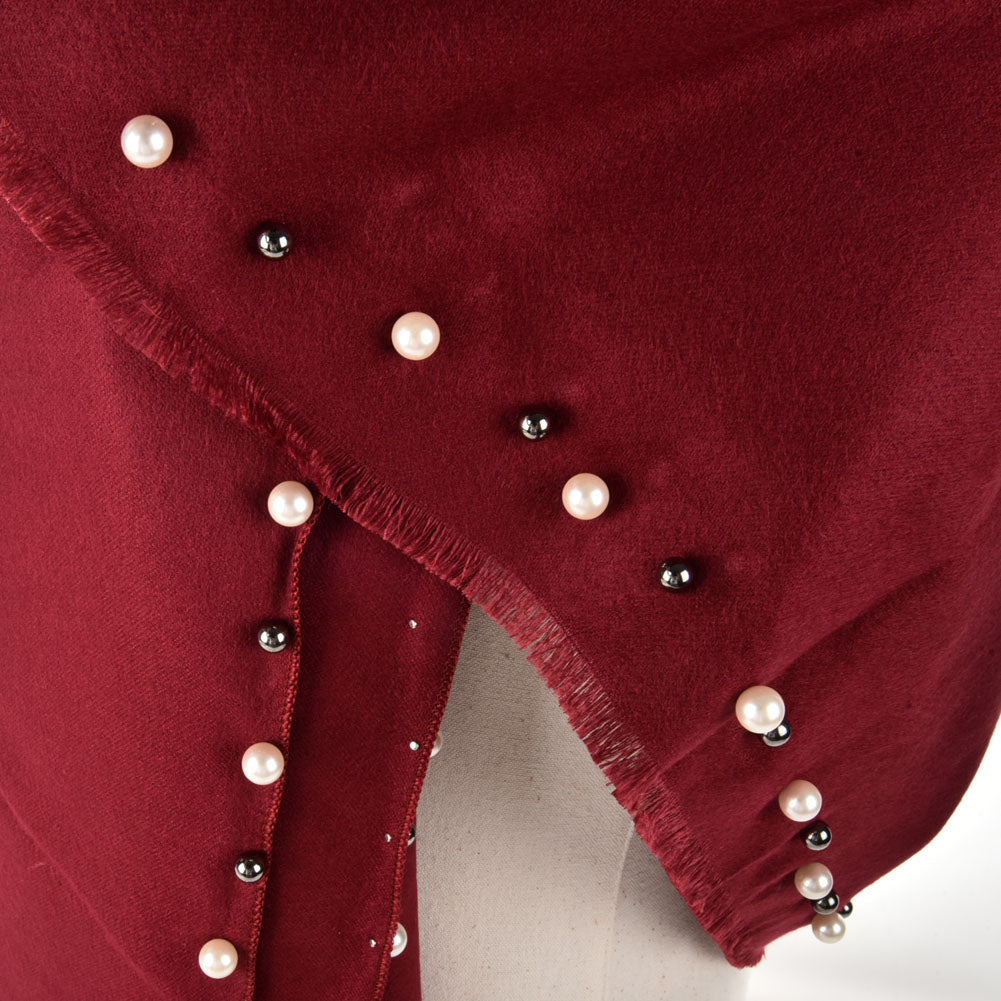 SF961 Purlish Red - Plain Pearls Supersoft Long Scarf