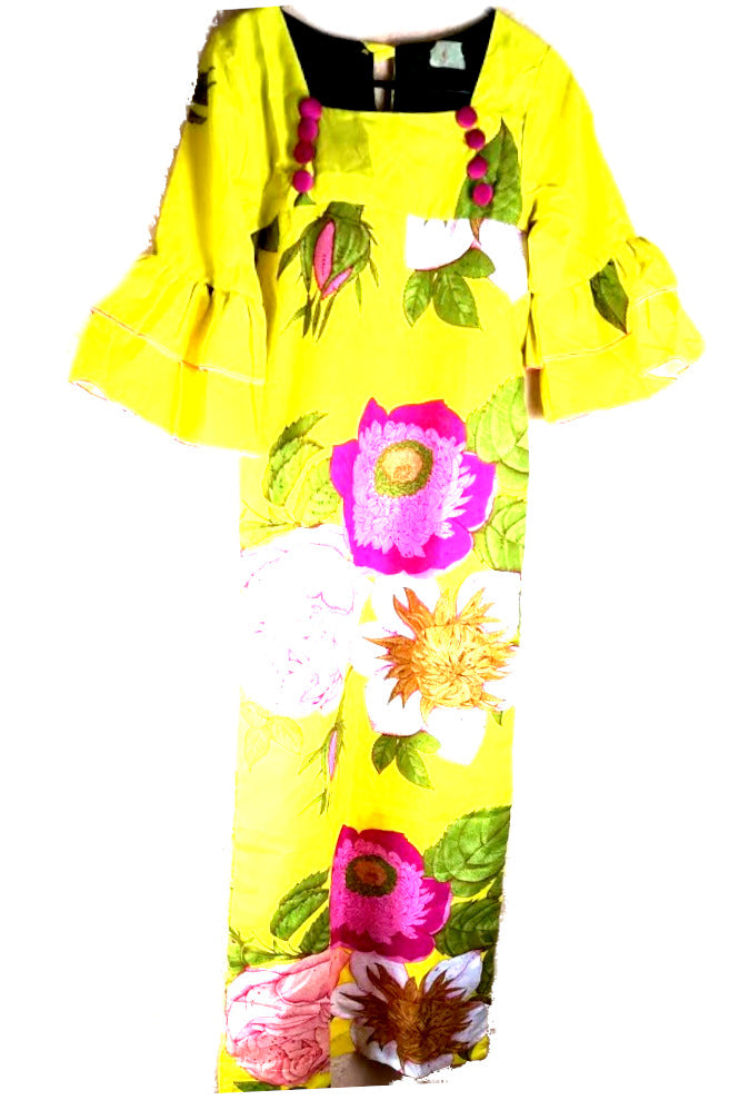 Afrikanische Mode kleider/Gelb-Rosa Blumen - afroshop-bymary.myshopify.com
