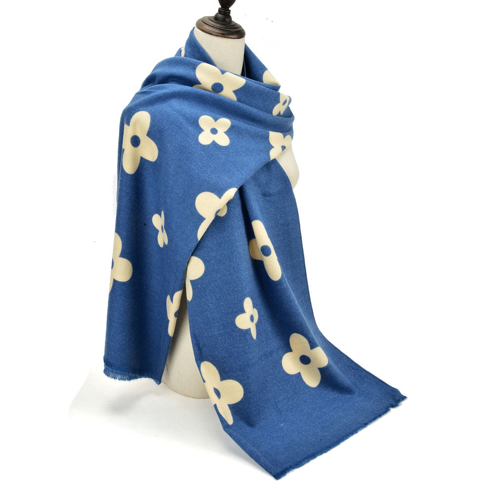 Hot * SF1214 Blue - Floral Pattern Fashion cashmere Scarf For Women