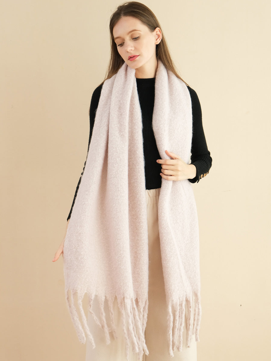 SF1321-PINK-Ladies fashion solid color fringed scarf