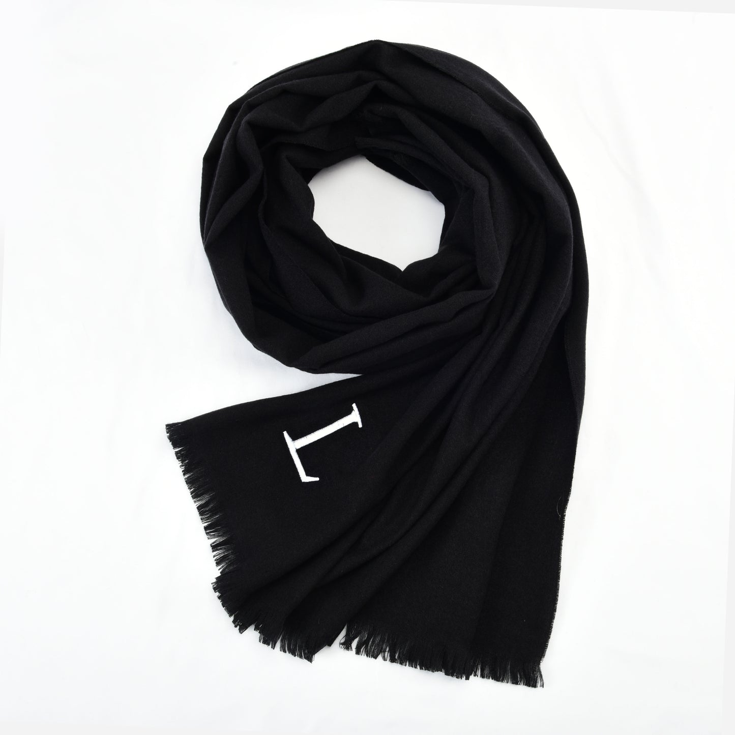 SF1375-BLACK-L - New women's solid color embroidered scarf