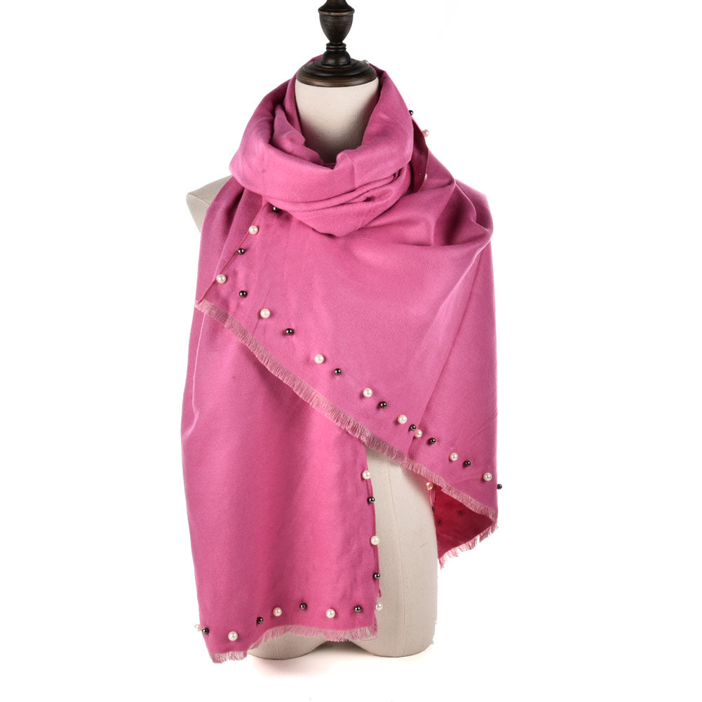 SF961 Pink - Plain Pearls Supersoft Long Scarf